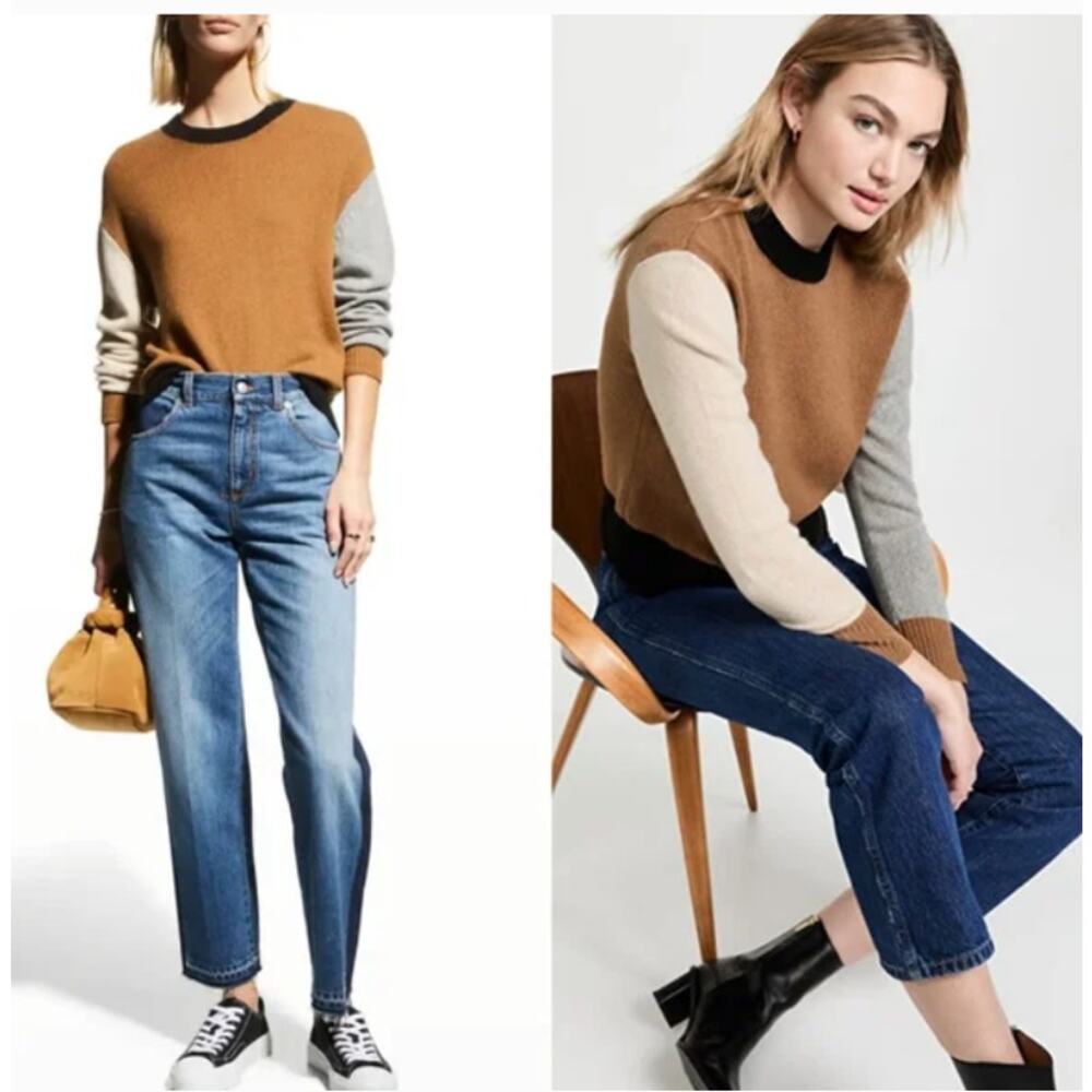 Frame Denim Tri-Tone Crew Neck Sweater